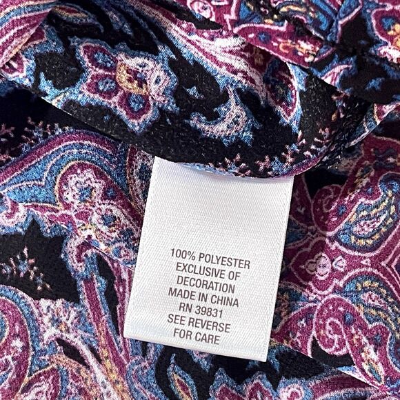 Dressbarn | Paisley Peasant Top With Lace Trim | Large - Picture 8 of 9